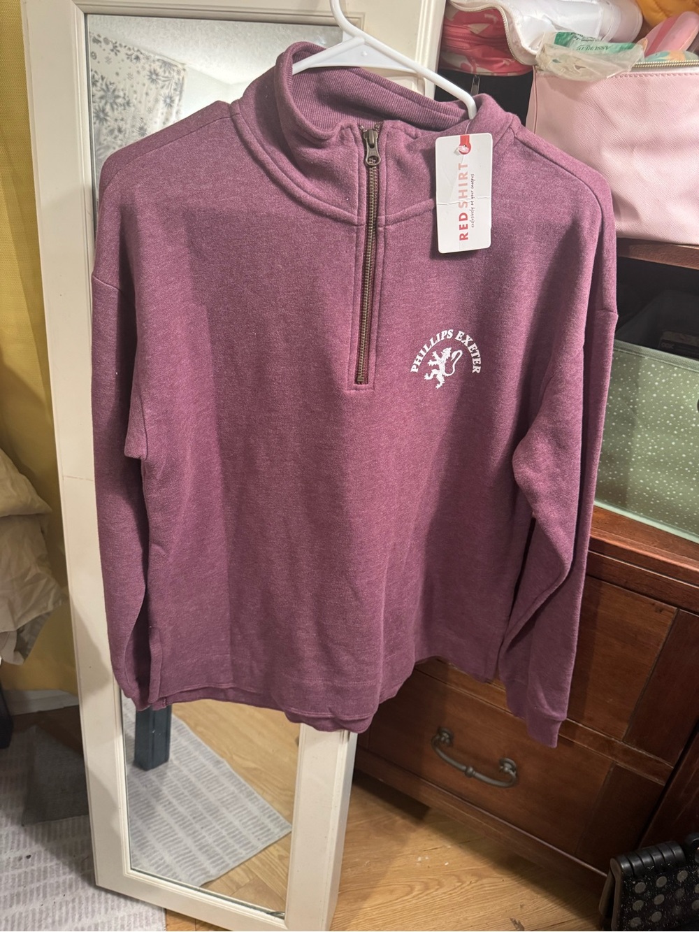 Red Shirt Men's Maroon Fleece 1/4 Zip Mock Neck Embroidered Sweatshirt S